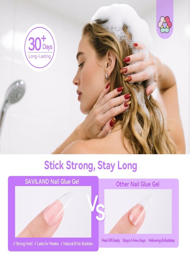 SAVILAND Advanced 6-in-1 Gel Nail Glue: 15 ML Strong Adhesive Nail Glue Gel 30-Day Lasting for Halloween Press on Nails Tips DIY Home Use - Image 4